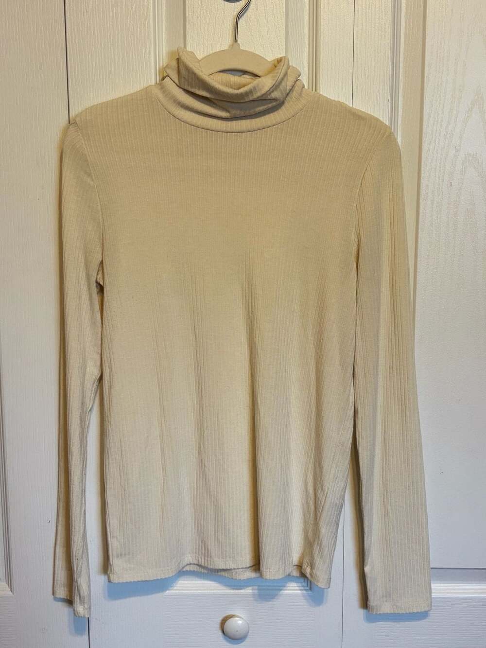 Madewell Ribbed Turtleneck Long Sleeve Top Size M Beige